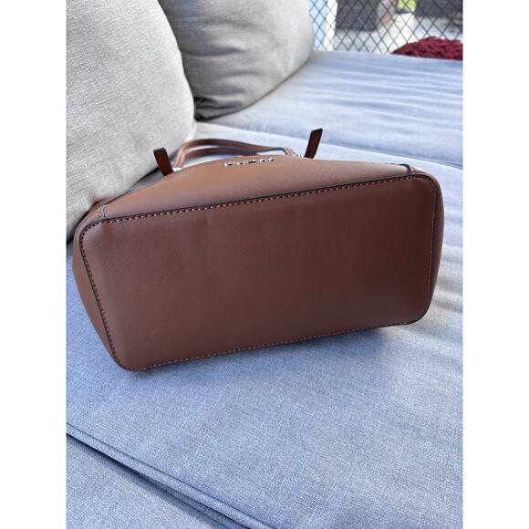 Guess Delaney Brown Cognac Tote Handbag Purse Tote - Picture 7 of 12